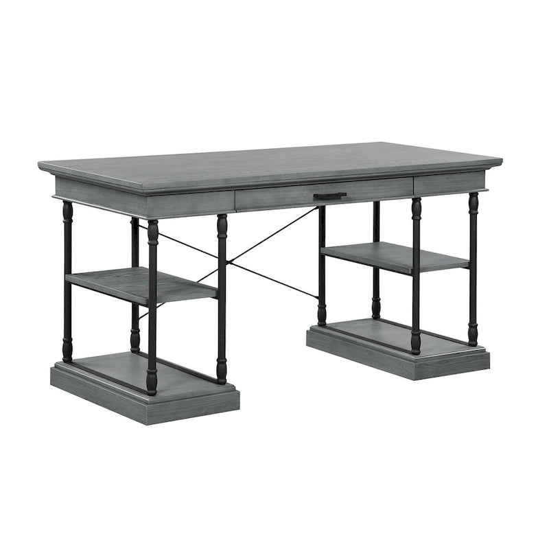 59" Wood and Metal Writing Desk with Drawer