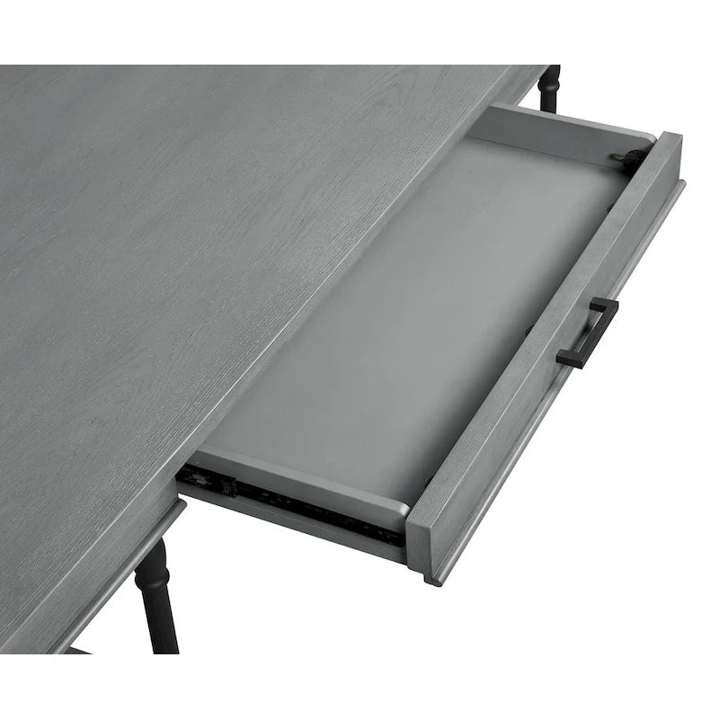 59" Wood and Metal Writing Desk with Drawer