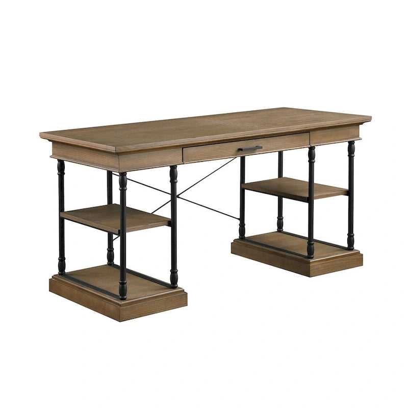 59" Wood and Metal Writing Desk with Drawer