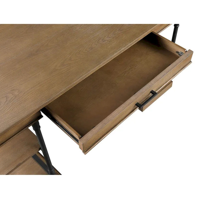 59" Wood and Metal Writing Desk with Drawer