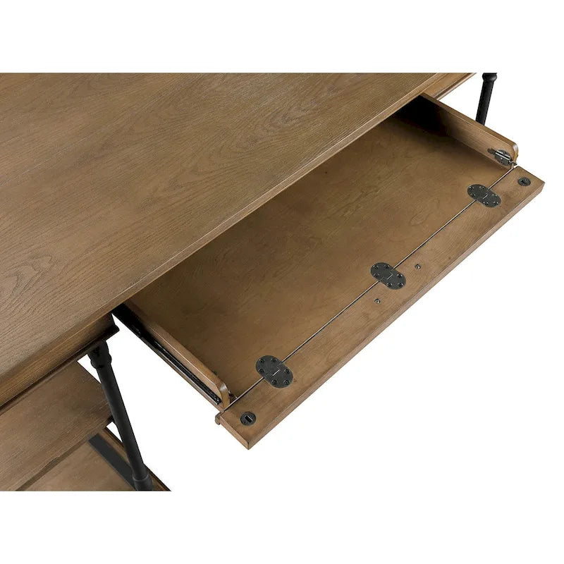 59" Wood and Metal Writing Desk with Drawer