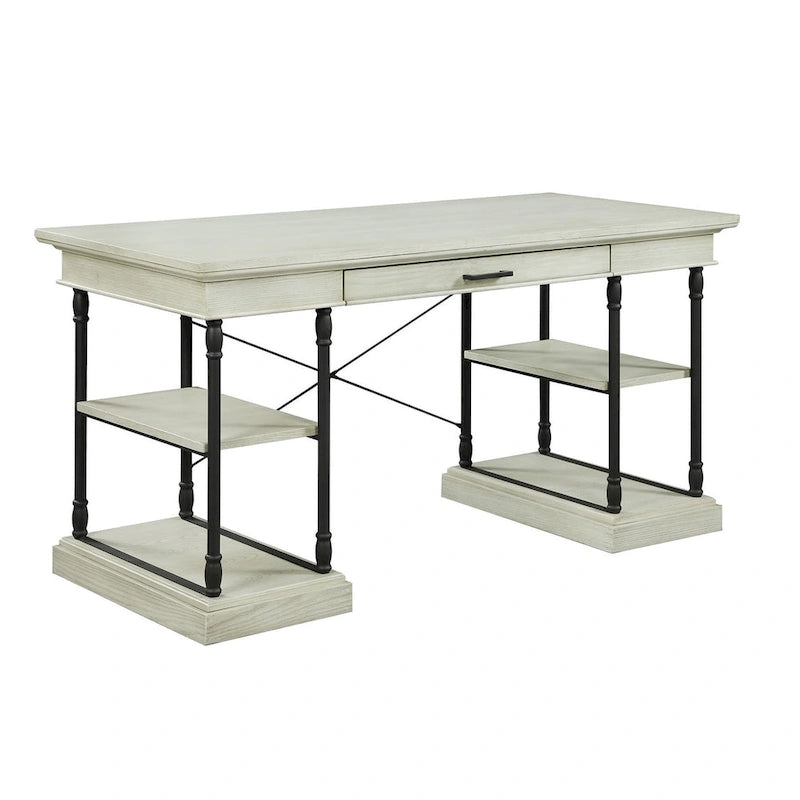 59" Wood and Metal Writing Desk with Drawer