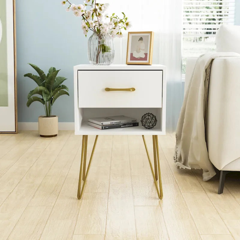 1-Drawer Nightstand with Open Shelf