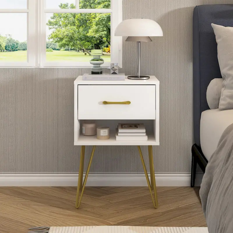 1-Drawer Nightstand with Open Shelf