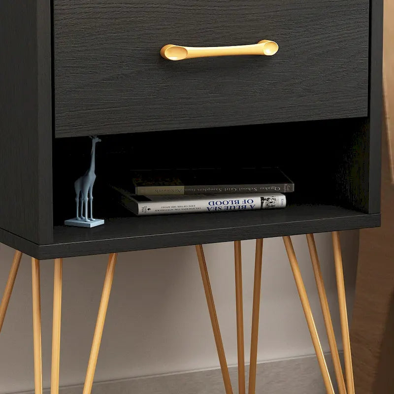1-Drawer Nightstand with Open Shelf