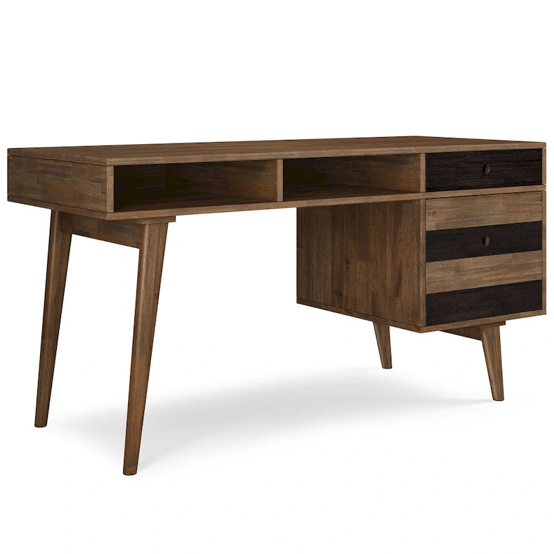 60-Inch Solid Acacia Wood Desk with Drawers in Rustic Brown