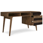 60-Inch Solid Acacia Wood Desk with Drawers in Rustic Brown