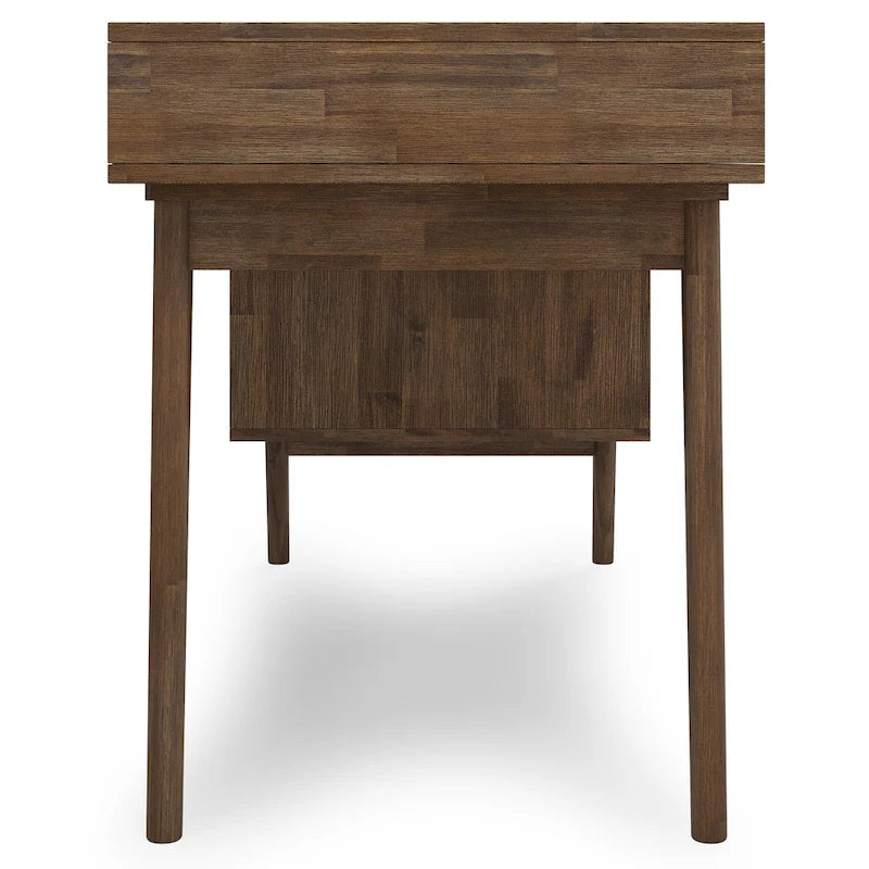 60-Inch Solid Acacia Wood Desk with Drawers in Rustic Brown