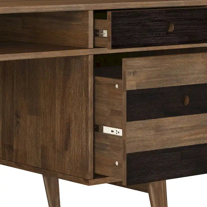 60-Inch Solid Acacia Wood Desk with Drawers in Rustic Brown