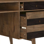 60-Inch Solid Acacia Wood Desk with Drawers in Rustic Brown