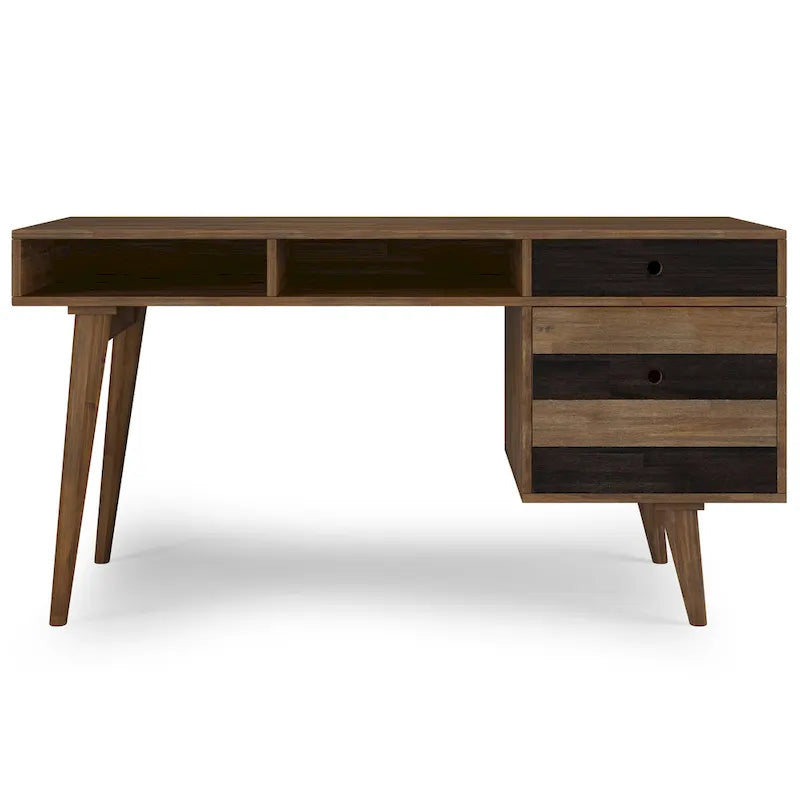 60-Inch Solid Acacia Wood Desk with Drawers in Rustic Brown
