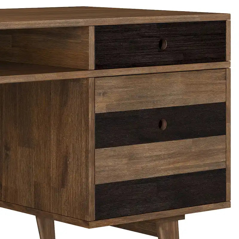 60-Inch Solid Acacia Wood Desk with Drawers in Rustic Brown