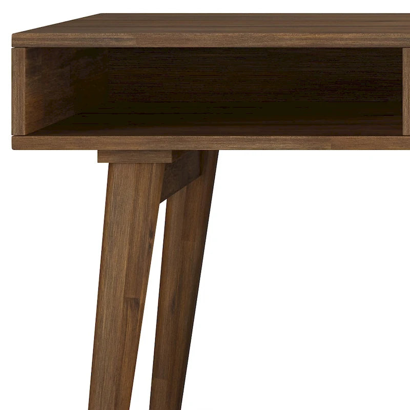 60-Inch Solid Acacia Wood Desk with Drawers in Rustic Brown