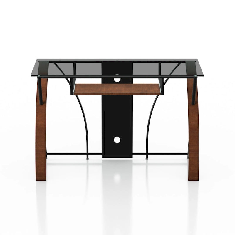 Modern Grey-Tint 47-Inch Glass Computer Desk with Keyboard Tray