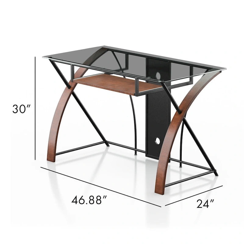 Modern Grey-Tint 47-Inch Glass Computer Desk with Keyboard Tray