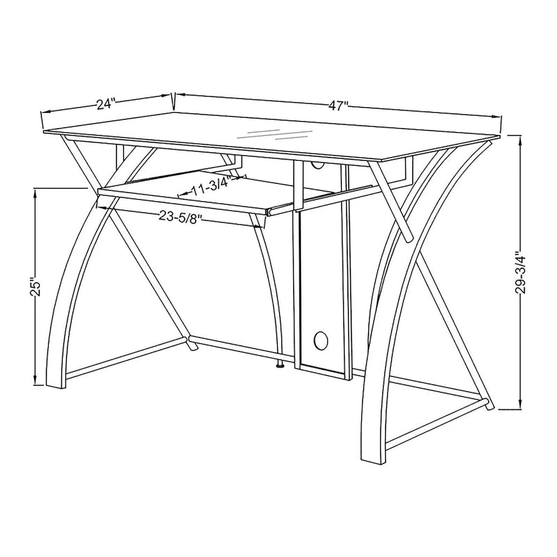 Modern Grey-Tint 47-Inch Glass Computer Desk with Keyboard Tray