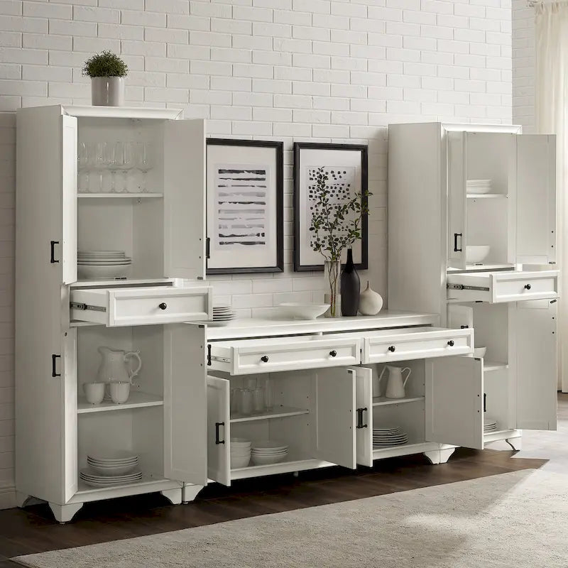 3-Piece Sideboard and Pantry Set - Distressed White