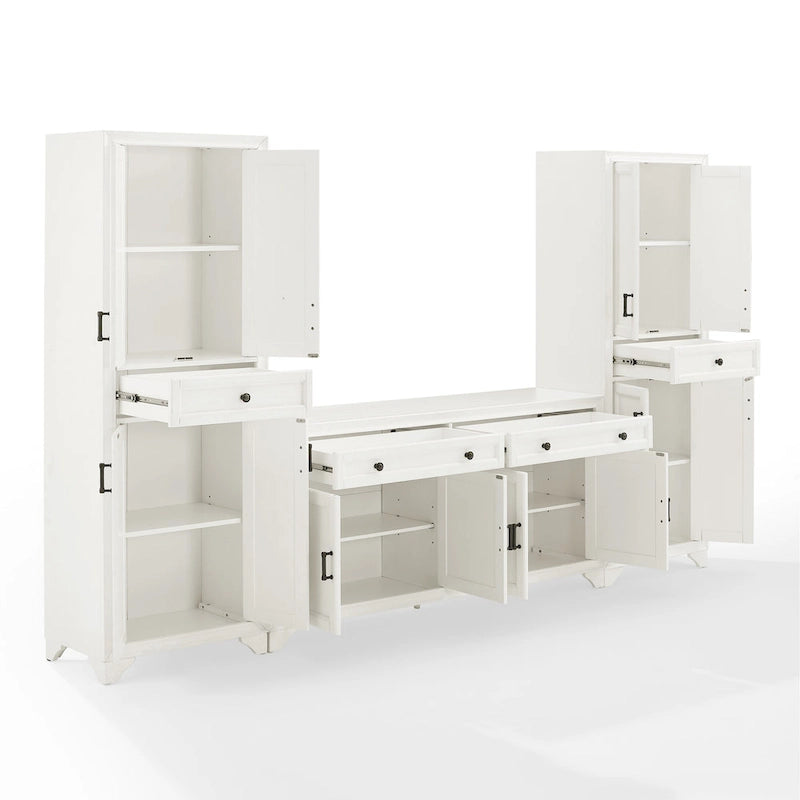 3-Piece Sideboard and Pantry Set - Distressed White