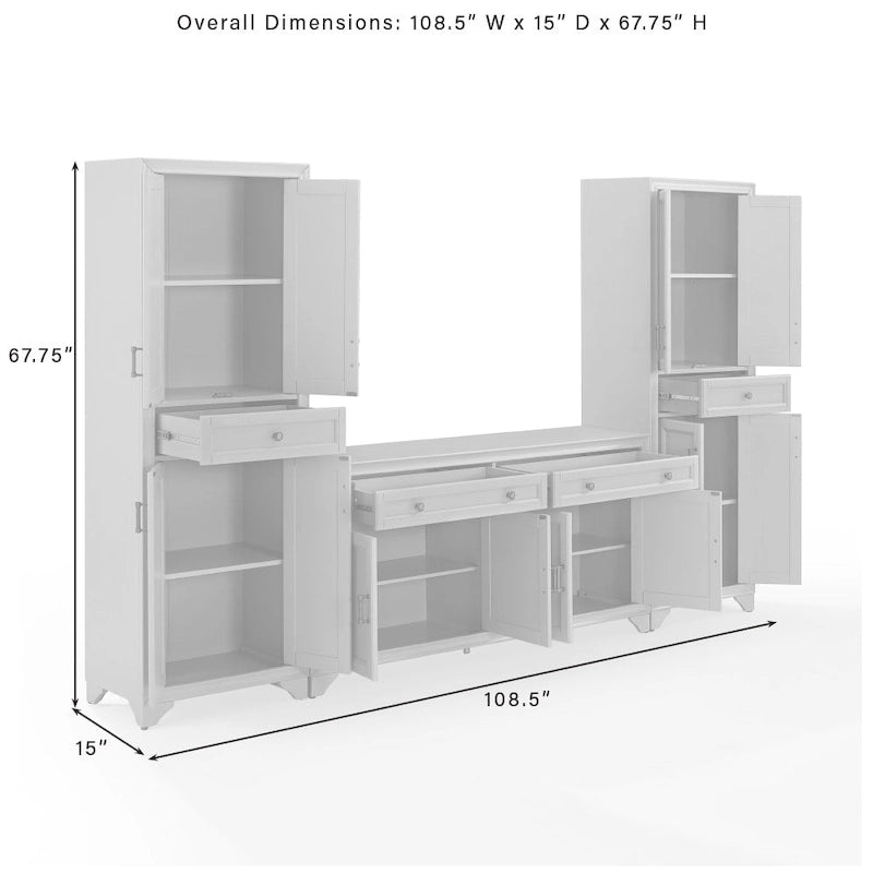 3-Piece Sideboard and Pantry Set - Distressed White