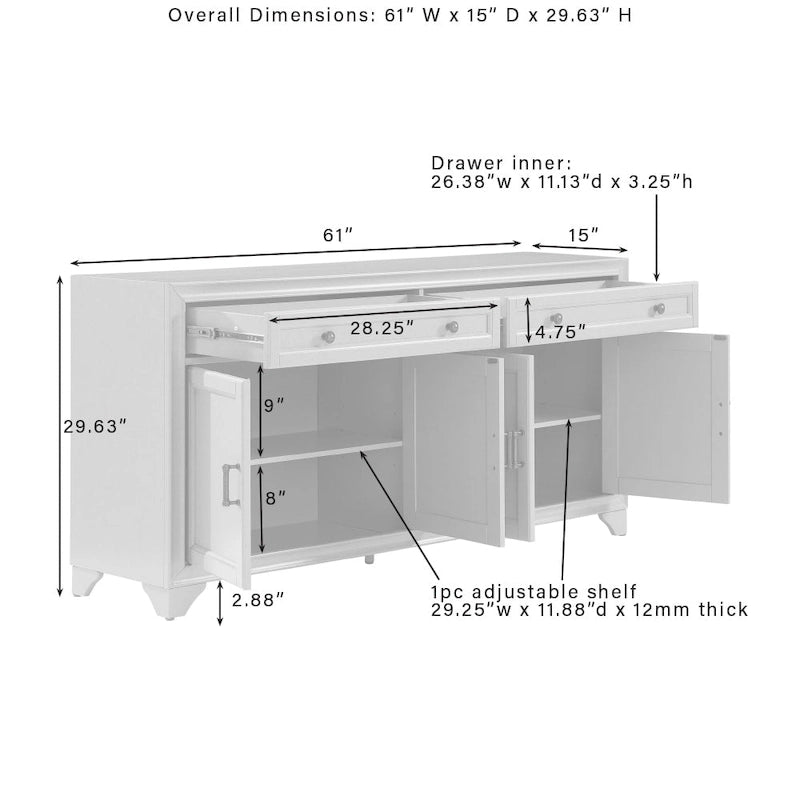 3-Piece Sideboard and Pantry Set - Distressed White
