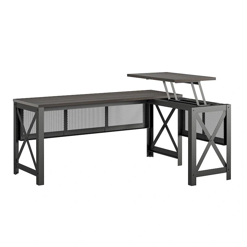 L-Shaped Lift Top Desk with Metal Frame