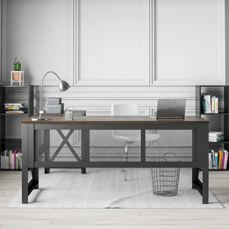 L-Shaped Lift Top Desk with Metal Frame