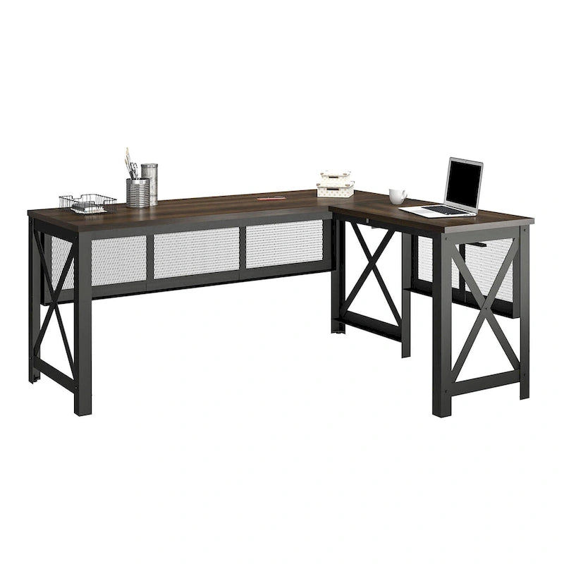 L-Shaped Lift Top Desk with Metal Frame
