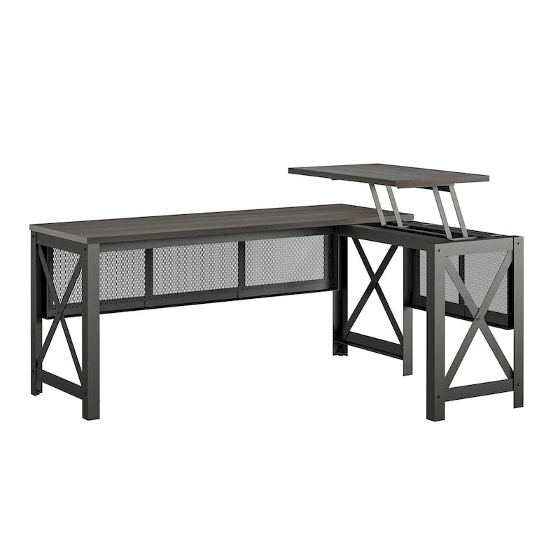 L-Shaped Lift Top Desk with Metal Frame