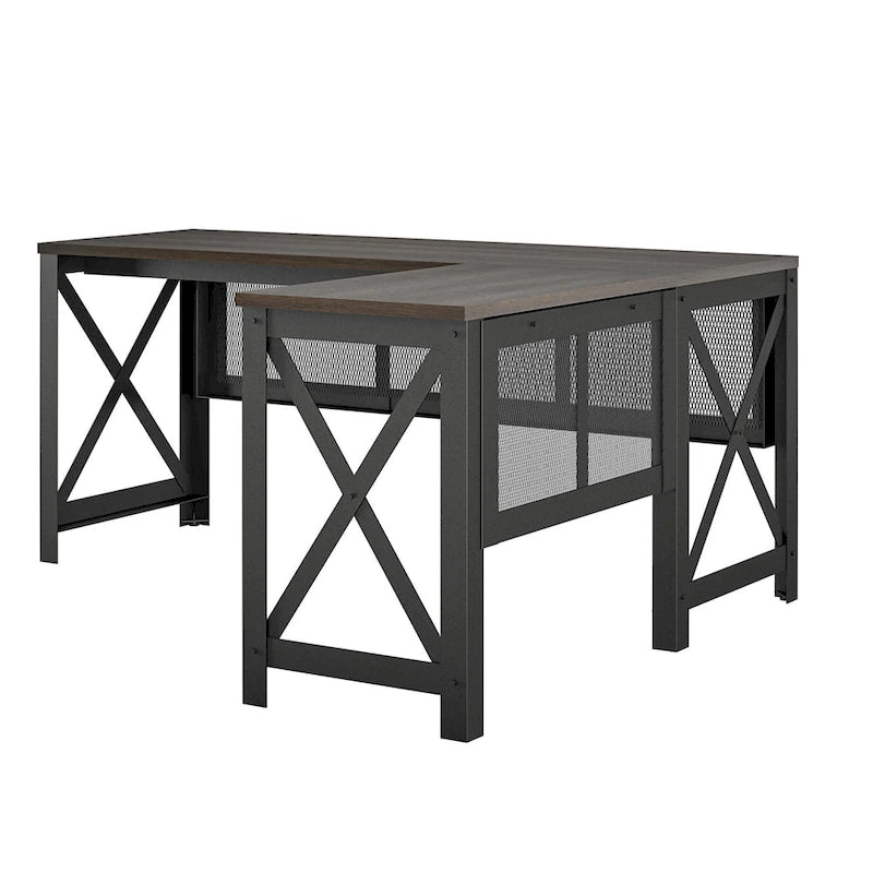 L-Shaped Lift Top Desk with Metal Frame