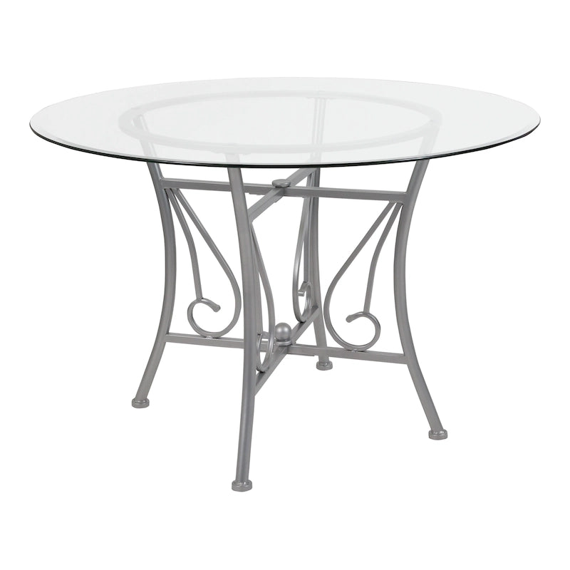 45" Round Glass Dining Table with Metal Frame
