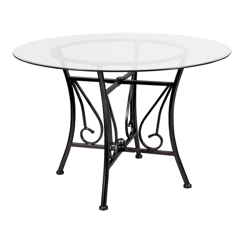 45" Round Glass Dining Table with Metal Frame