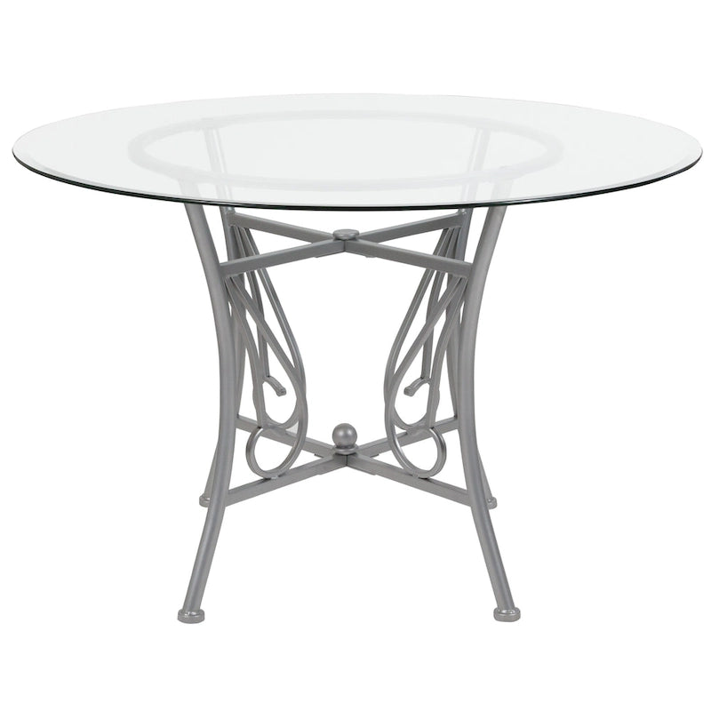 45" Round Glass Dining Table with Metal Frame