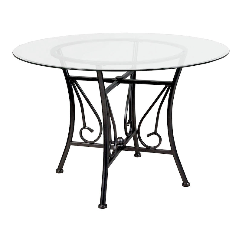 45" Round Glass Dining Table with Metal Frame