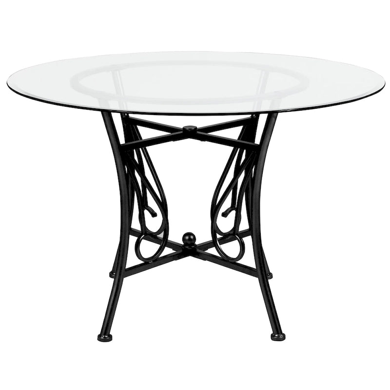 45" Round Glass Dining Table with Metal Frame
