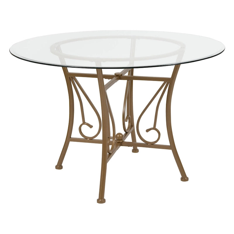 45" Round Glass Dining Table with Metal Frame
