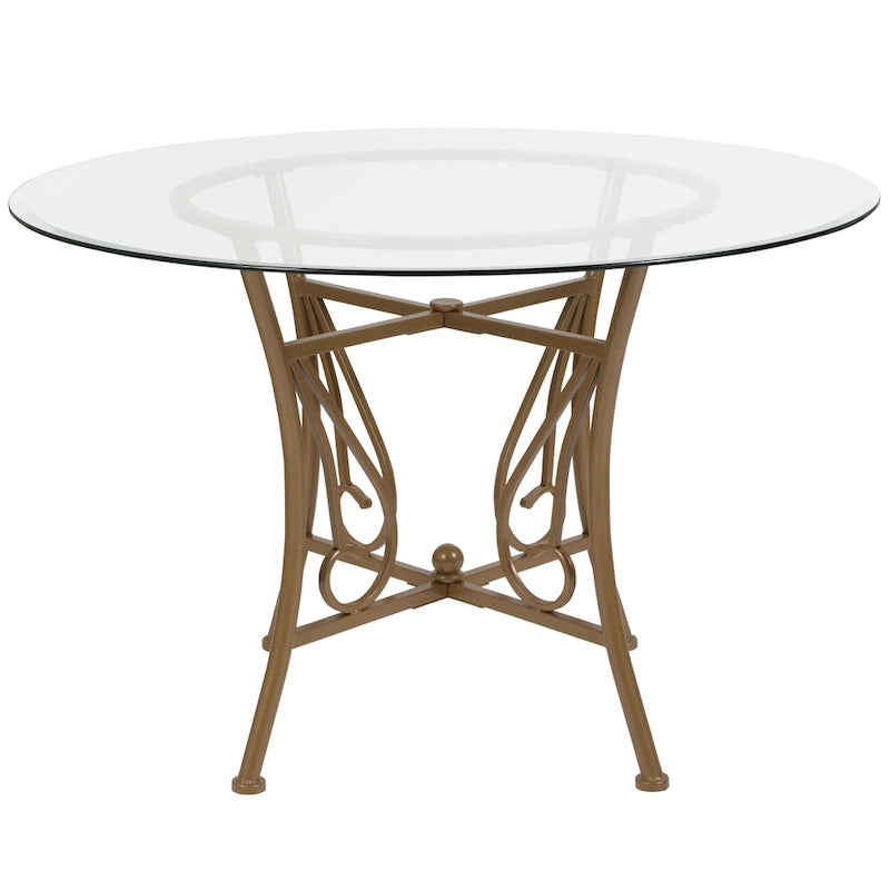 45" Round Glass Dining Table with Metal Frame