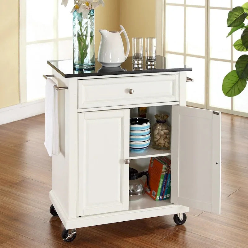 Kitchen Cart with Granite Top and Storage Cabinet