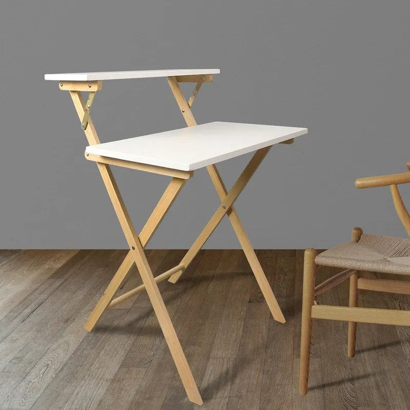 2-Tier Foldable Laptop Desk with Solid Wood Surface