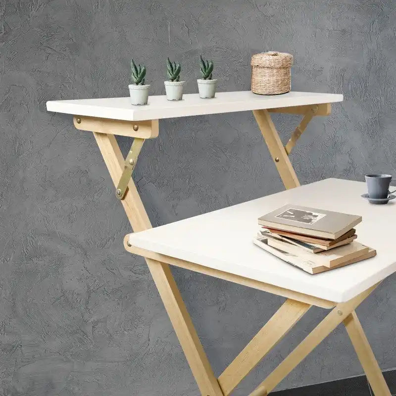2-Tier Foldable Laptop Desk with Solid Wood Surface