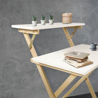 2-Tier Foldable Laptop Desk with Solid Wood Surface