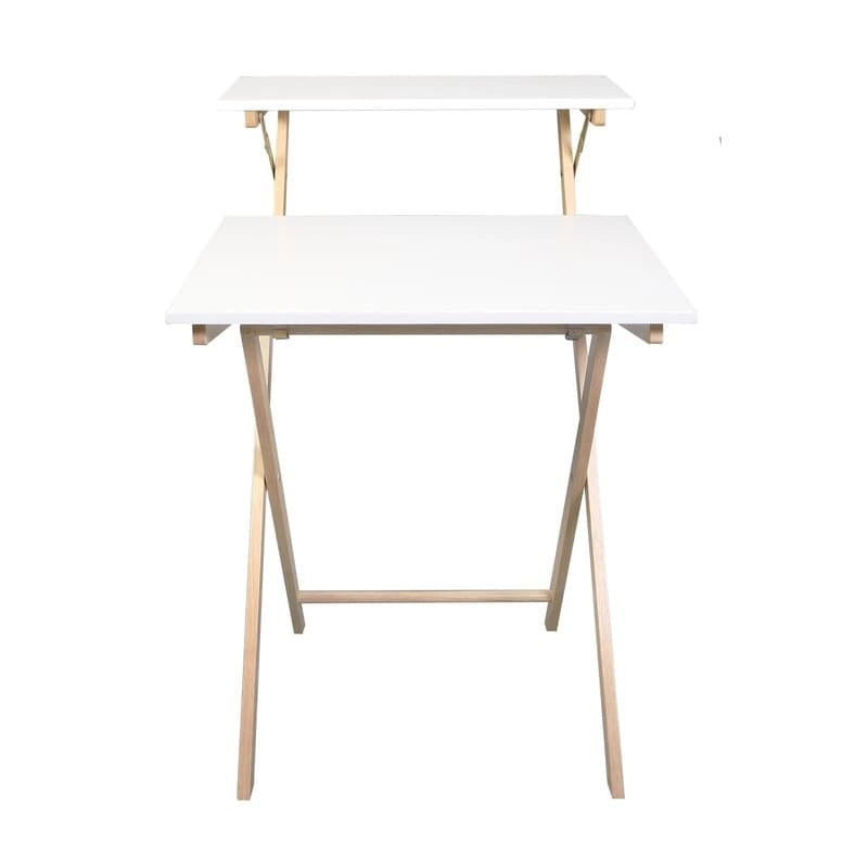 2-Tier Foldable Laptop Desk with Solid Wood Surface