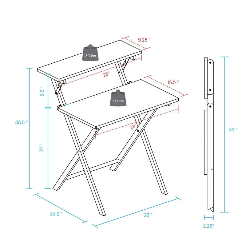 2-Tier Foldable Laptop Desk with Solid Wood Surface