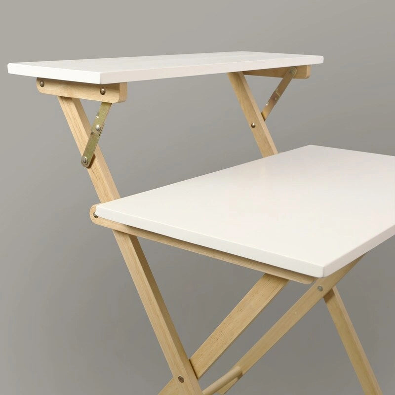 2-Tier Foldable Laptop Desk with Solid Wood Surface