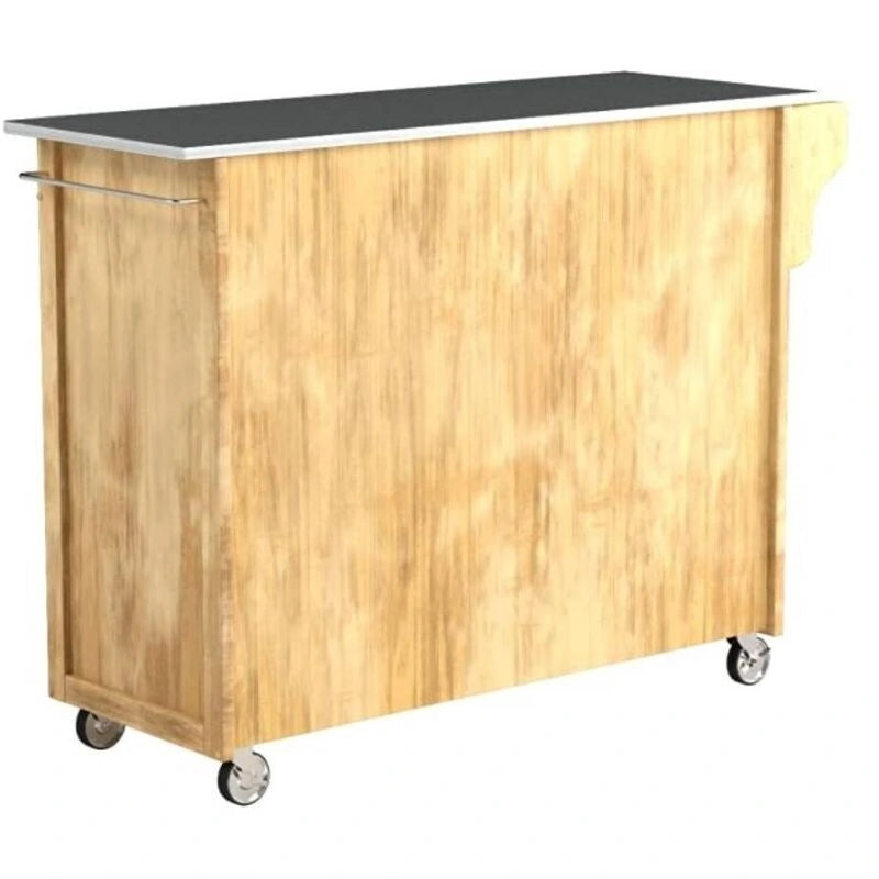 Wooden Kitchen Cart Island with Stainless Steel Top and Casters