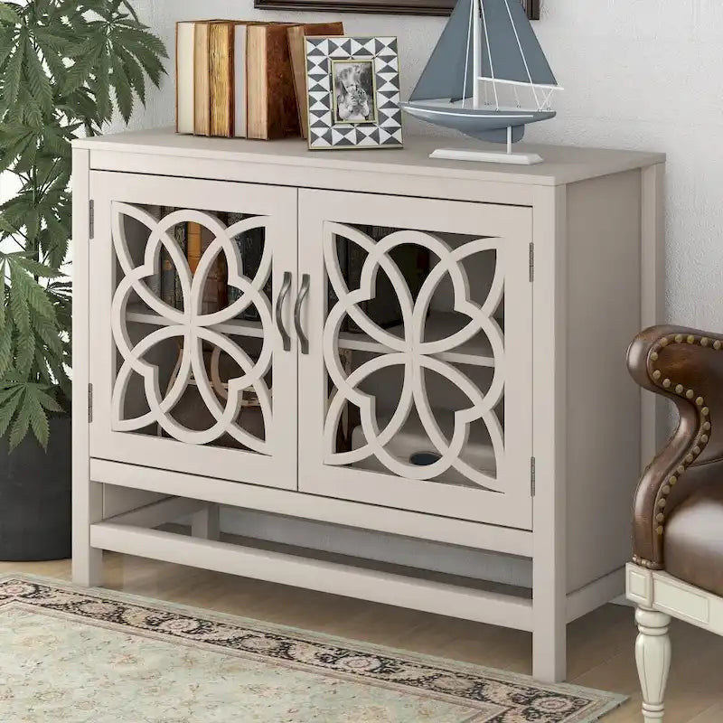 Accent Storage Cabinet with Fretwork Doors and Adjustable Shelf