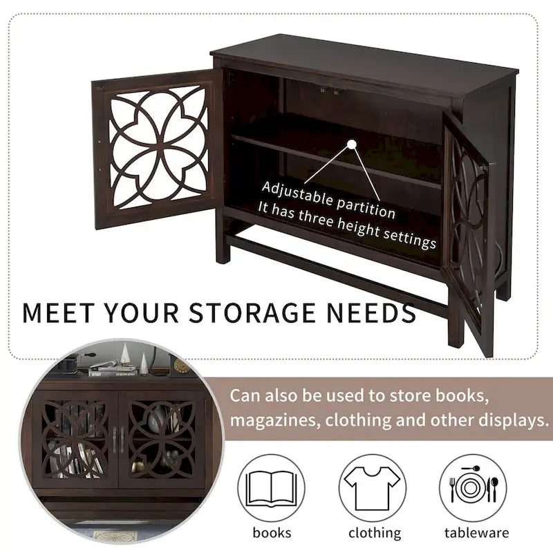 Accent Storage Cabinet with Fretwork Doors and Adjustable Shelf