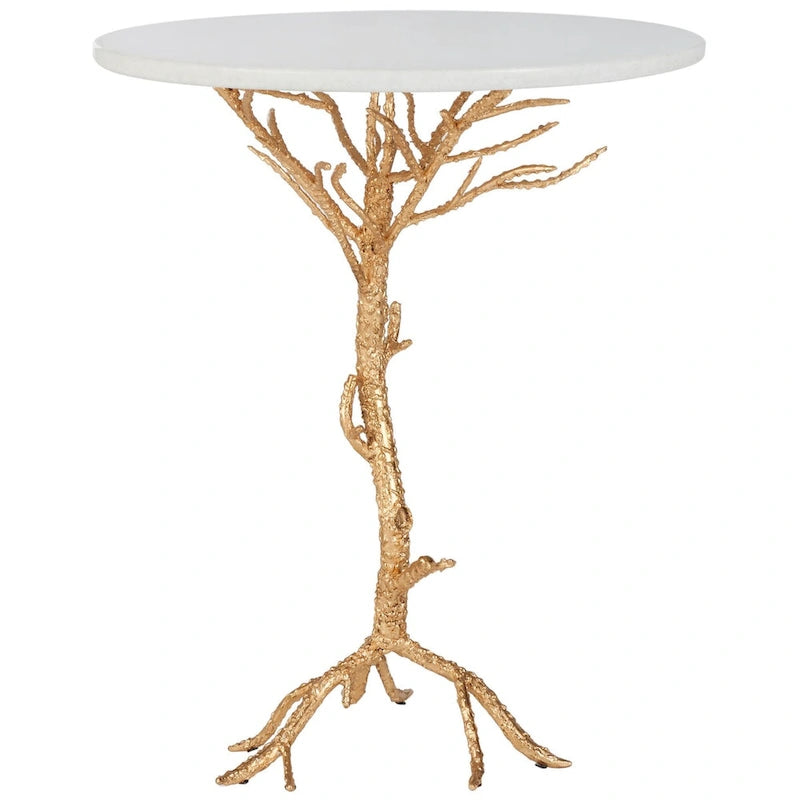 Round White Granite Top Accent Table with Iron Branch Base - 20"W x 20"D x 25"H