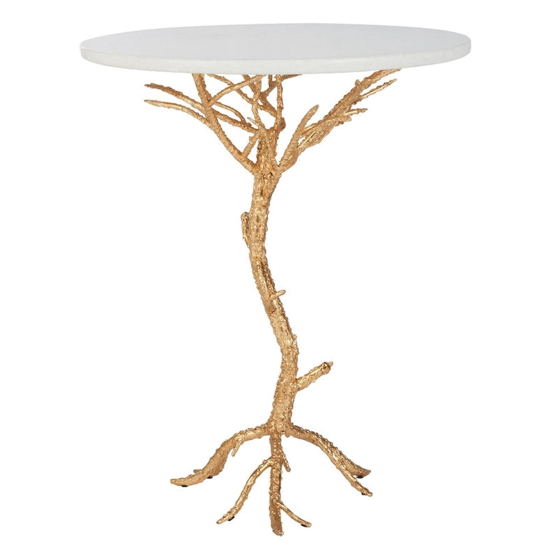 Round White Granite Top Accent Table with Iron Branch Base - 20"W x 20"D x 25"H