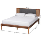 Mid-Century Modern Platform Bed with Rattan Headboard