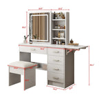 Makeup Vanity Desk with Lighted Mirror, Chair, Drawers and Open Shelves